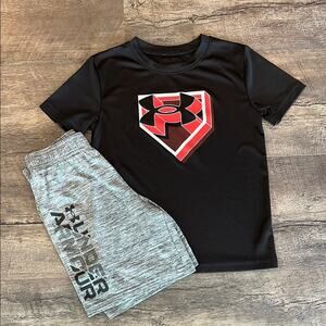 Under Armour Little Boy size 6 Baseball Two-Piece Athletic‎ Tee and Short Set